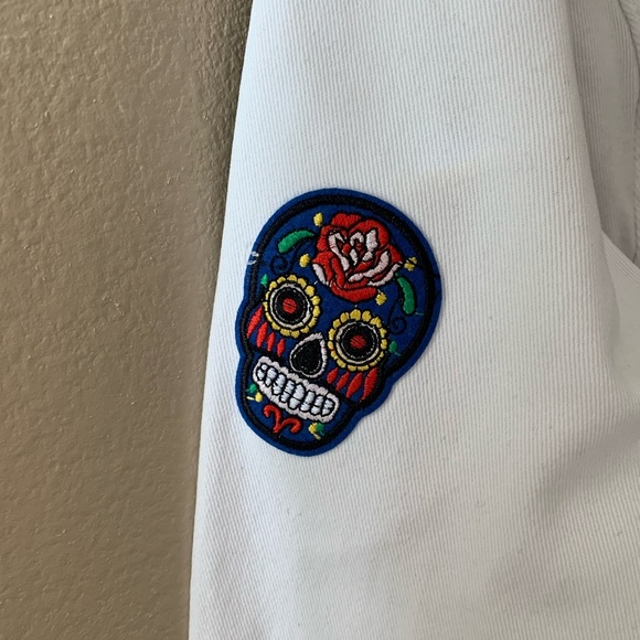 UNIQUE Custom Designed Women's White Denim Jacket Size Large - Picture 6 of 9